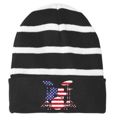 Best Drum Design For  Wo Drum Set Drumming Drummer Striped Beanie with Solid Band