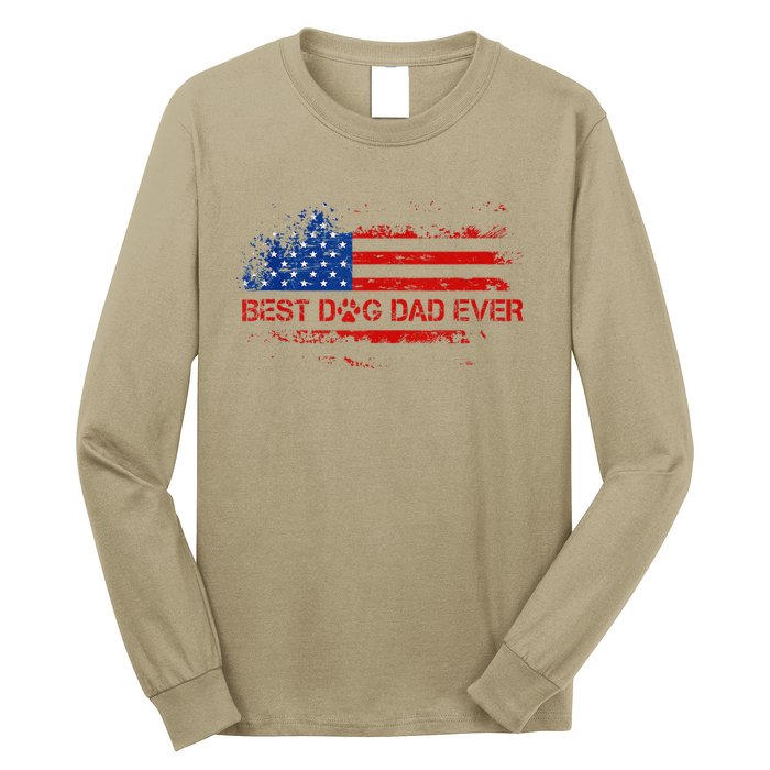 Best Dog Dad Ever Vintage American Flag FatherS Day Gifts Long Sleeve Shirt