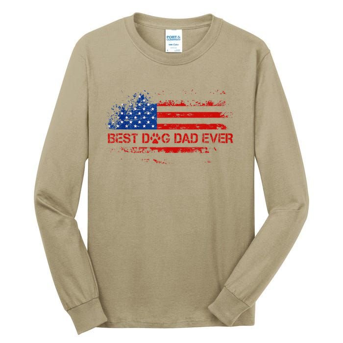 Best Dog Dad Ever Vintage American Flag FatherS Day Gifts Tall Long Sleeve T-Shirt