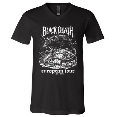 Black Death European Plague Rat Medieval History Goth V-Neck T-Shirt