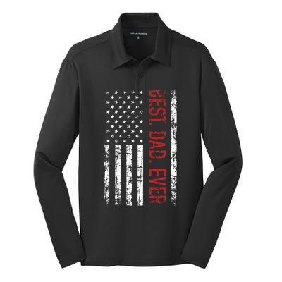 Best Dad Ever Us American Flag Gift For FatherS Day Silk Touch Performance Long Sleeve Polo