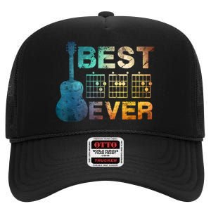 Best Dad Ever Guitar Chords Guitarist Father Fathers Day High Crown Mesh Back Trucker Hat