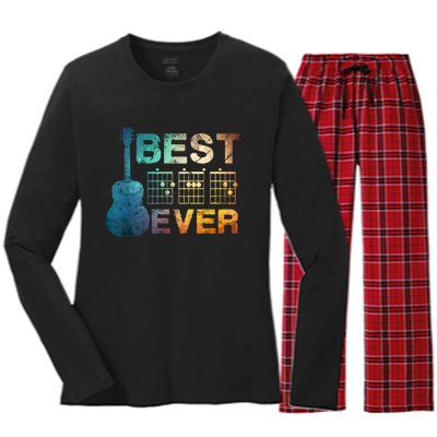 Best Dad Ever Guitar Chords Guitarist Father Fathers Day Women's Long Sleeve Flannel Pajama Set 