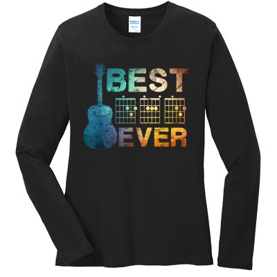 Best Dad Ever Guitar Chords Guitarist Father Fathers Day Ladies Long Sleeve Shirt