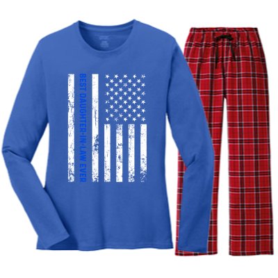 Best Daughterinlaw Ever Retro American Flag Son Funny Gift Women's Long Sleeve Flannel Pajama Set 