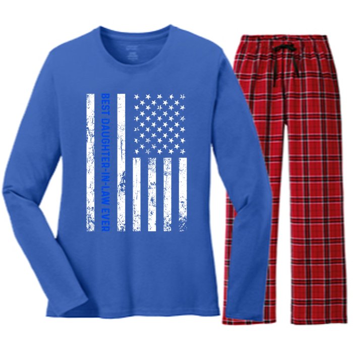 Best Daughterinlaw Ever Retro American Flag Son Funny Gift Women's Long Sleeve Flannel Pajama Set 