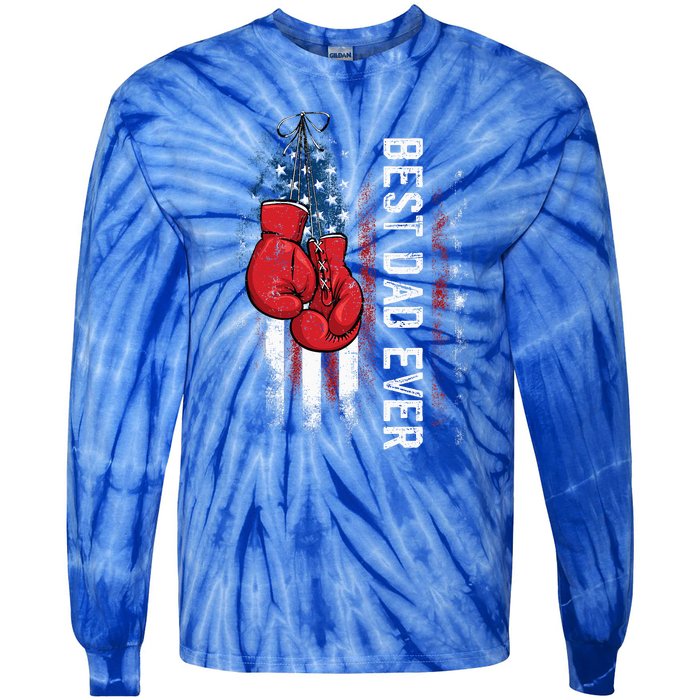 Best Dad Ever Boxing Gloves Fathers Day Boxers Flag USA Him Tie-Dye Long Sleeve Shirt