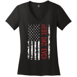 Best Dad Ever Us American Flag Gift For FatherS Day Women's V-Neck T-Shirt