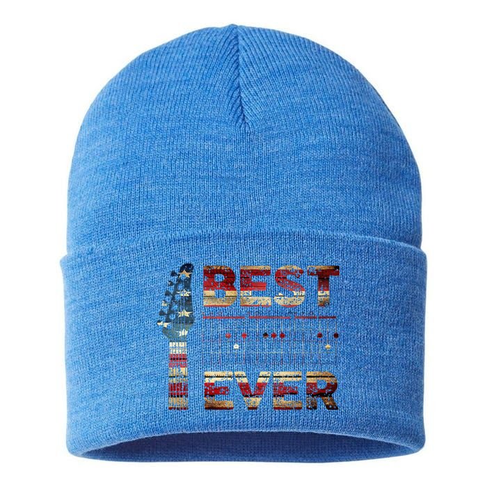 Best Dad Ever Guitar Chords Guitarist Father DAD US Flag Sustainable Knit Beanie