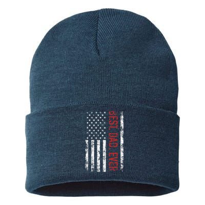 Best Dad Ever US American Flag Gift For Fathers Day Short Sleeve Sustainable Knit Beanie