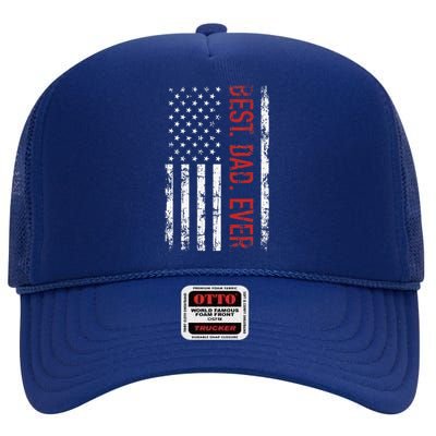 Best Dad Ever US American Flag Gift For Fathers Day Short Sleeve High Crown Mesh Back Trucker Hat