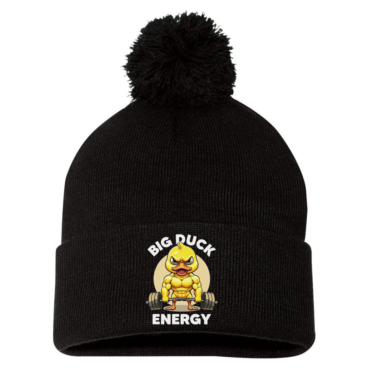 Big Duck Energy Duck Lovers Funny Gym Weightlifting Duck Pom Pom 12in Knit Beanie