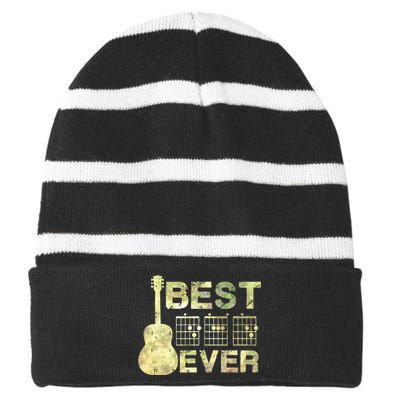 Best Dad Ever Guitar Chords Guitarist Father Father's day Striped Beanie with Solid Band