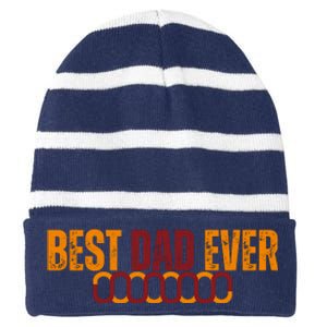 Best Dad Ever Happy Fathers Day Striped Beanie with Solid Band