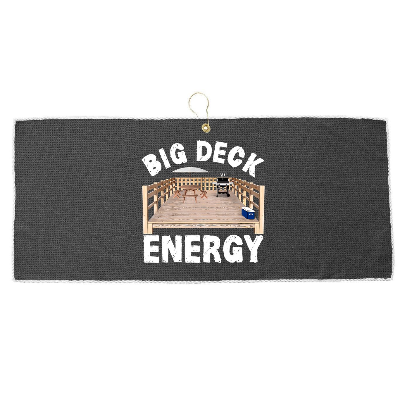 Big Deck Energy | Funny Back Yard Deck Owner & Carpentry Pun Large Microfiber Waffle Golf Towel