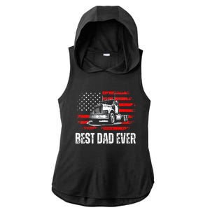 Best Dad Ever American Flag Best Trucker Dad Fathers Day Ladies PosiCharge Tri-Blend Wicking Draft Hoodie Tank