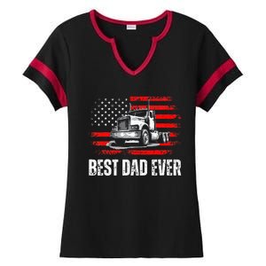 Best Dad Ever American Flag Best Trucker Dad Fathers Day Ladies Halftime Notch Neck Tee