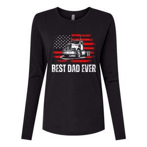 Best Dad Ever American Flag Best Trucker Dad Fathers Day Womens Cotton Relaxed Long Sleeve T-Shirt