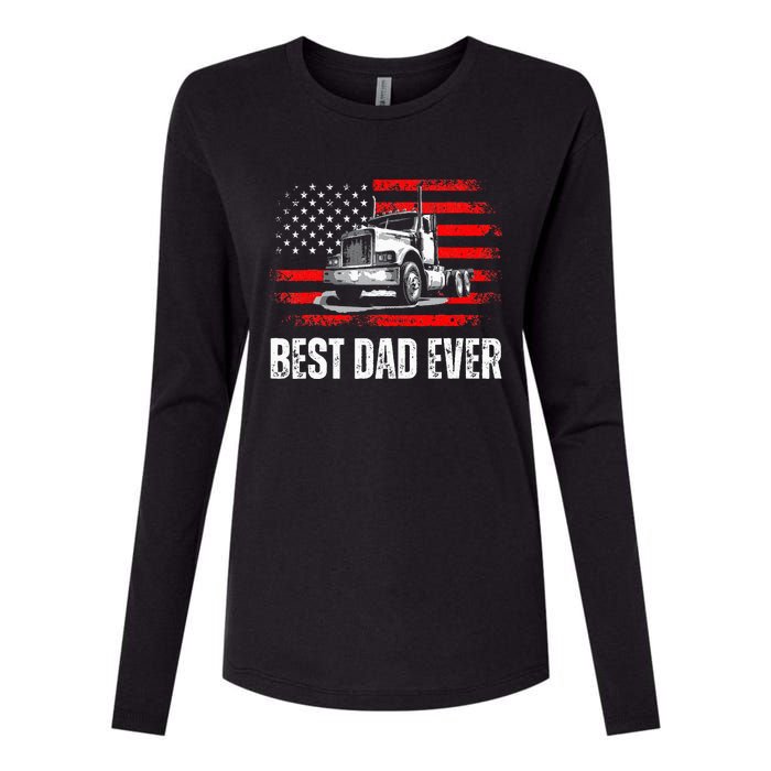 Best Dad Ever American Flag Best Trucker Dad Fathers Day Womens Cotton Relaxed Long Sleeve T-Shirt