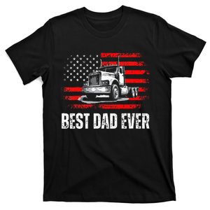 Best Dad Ever American Flag Best Trucker Dad Fathers Day T-Shirt