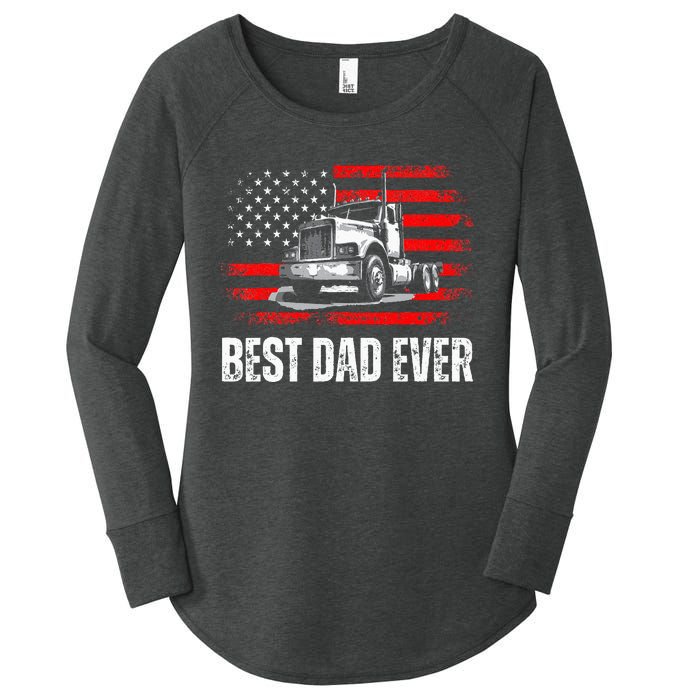 Best Dad Ever American Flag Best Trucker Dad Fathers Day Women's Perfect Tri Tunic Long Sleeve Shirt