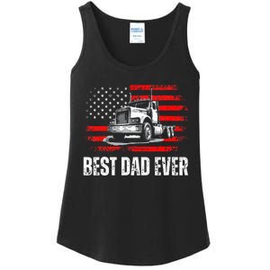 Best Dad Ever American Flag Best Trucker Dad Fathers Day Ladies Essential Tank