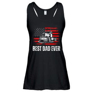 Best Dad Ever American Flag Best Trucker Dad Fathers Day Ladies Essential Flowy Tank