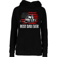 Best Dad Ever American Flag Best Trucker Dad Fathers Day Womens Funnel Neck Pullover Hood