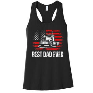 Best Dad Ever American Flag Best Trucker Dad Fathers Day Women's Racerback Tank