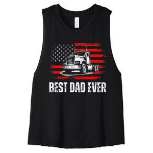 Best Dad Ever American Flag Best Trucker Dad Fathers Day Women's Racerback Cropped Tank