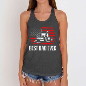 Best Dad Ever American Flag Best Trucker Dad Fathers Day Women's Knotted Racerback Tank