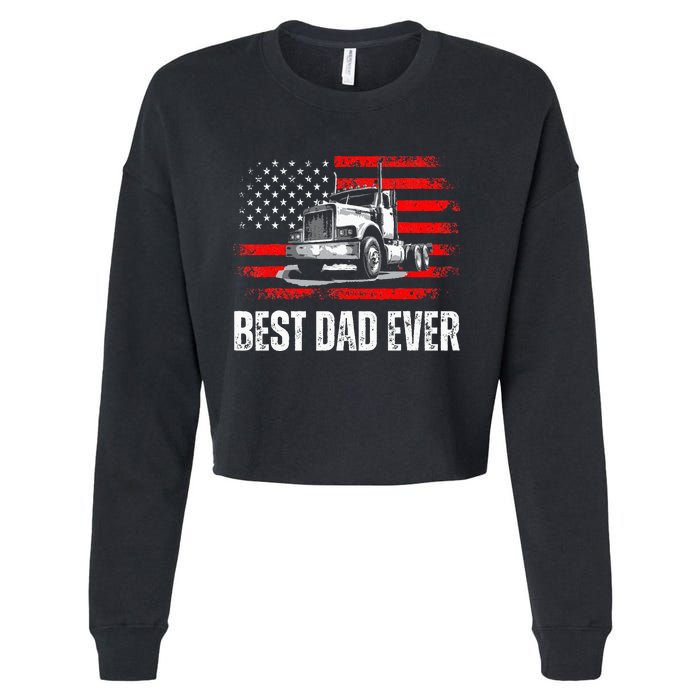 Best Dad Ever American Flag Best Trucker Dad Fathers Day Cropped Pullover Crew