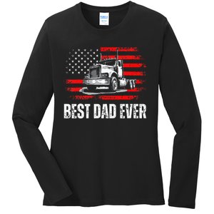 Best Dad Ever American Flag Best Trucker Dad Fathers Day Ladies Long Sleeve Shirt