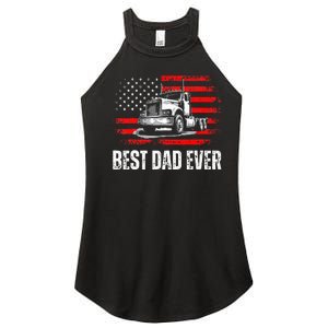 Best Dad Ever American Flag Best Trucker Dad Fathers Day Women's Perfect Tri Rocker Tank