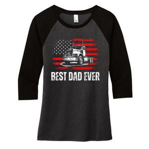 Best Dad Ever American Flag Best Trucker Dad Fathers Day Women's Tri-Blend 3/4-Sleeve Raglan Shirt