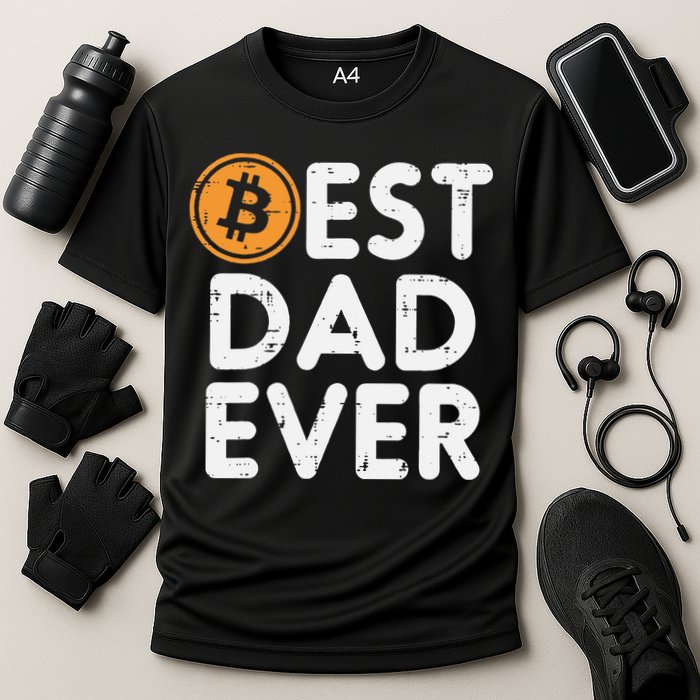 Best Dad Ever Bitcoin Crypto Cryptocurrency Daddy Papa Cooling Performance Crew T-Shirt