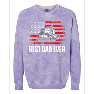 Best Dad Ever Flag Truck Dad Trucker Dad Best Trucking Dad Colorblast Crewneck Sweatshirt