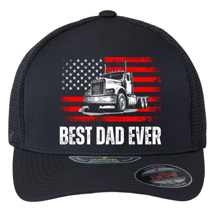 Best Dad Ever Flag Truck Dad Trucker Dad Best Trucking Dad Flexfit Unipanel Trucker Cap