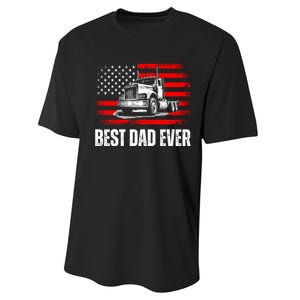 Best Dad Ever Flag Truck Dad Trucker Dad Best Trucking Dad Performance Sprint T-Shirt