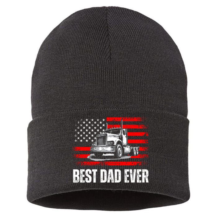 Best Dad Ever Flag Truck Dad Trucker Dad Best Trucking Dad Sustainable Knit Beanie