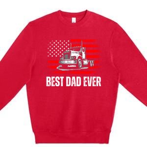 Best Dad Ever Flag Truck Dad Trucker Dad Best Trucking Dad Premium Crewneck Sweatshirt