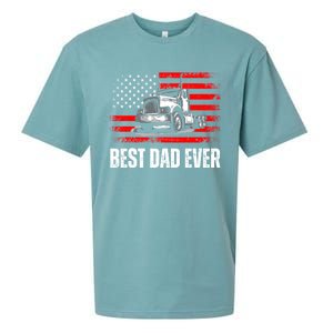 Best Dad Ever Flag Truck Dad Trucker Dad Best Trucking Dad Sueded Cloud Jersey T-Shirt