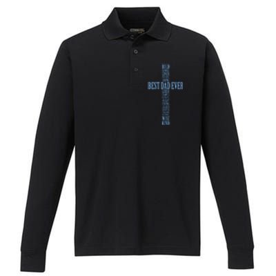 Best Dad Ever Positve Words Cross Performance Long Sleeve Polo