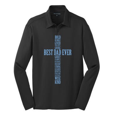 Best Dad Ever Positve Words Cross Silk Touch Performance Long Sleeve Polo