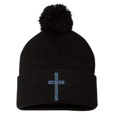 Best Dad Ever Positve Words Cross Pom Pom 12in Knit Beanie
