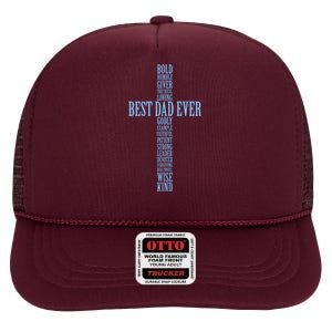 Best Dad Ever Positve Words Cross High Crown Mesh Back Trucker Hat