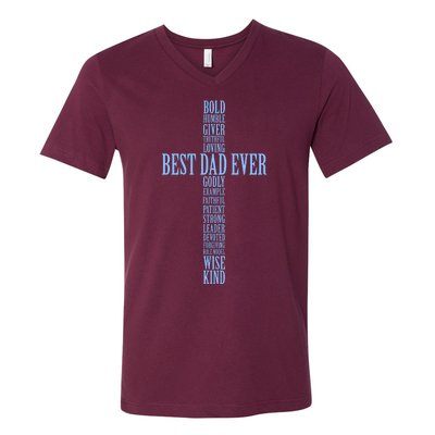 Best Dad Ever Positve Words Cross V-Neck T-Shirt