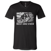 Best Dad Ever Flag truck dad trucker dad best trucking dad V-Neck T-Shirt