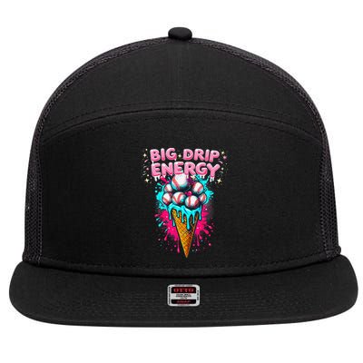 Big Drip Energy Ice Cream Baseball Funny Summer Vibes 7 Panel Mesh Trucker Snapback Hat