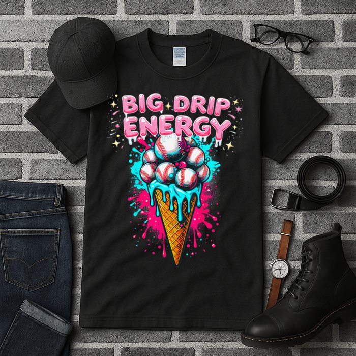 Big Drip Energy Ice Cream Baseball Funny Summer Vibes Tall T-Shirt